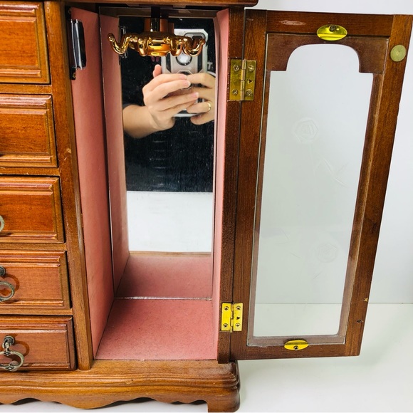 Vintage Wooden Treasure Chest Jewelry Storage Box Trinket Drawers Mirror Closet - Picture 4 of 11